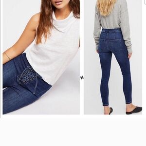 Free People High Waisted Lace Up Denim Leggings